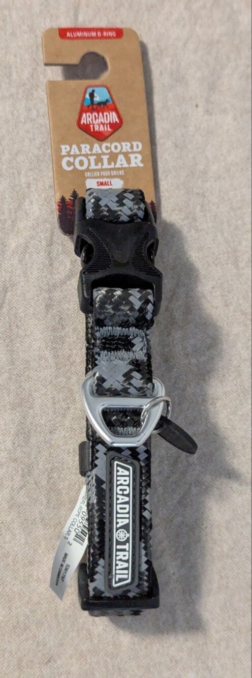 Reflective Black Gray Dog Collar with Metal D-Ring